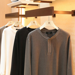 
2025 new autumn and winter old money style men's high-end inner T-shirt loose Henry collar long-sleeved bottoming shirt 1703