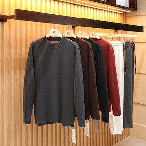 
2025 new autumn and winter men's layered wool blended sweater contrasting color round neck bottoming sweater 1777