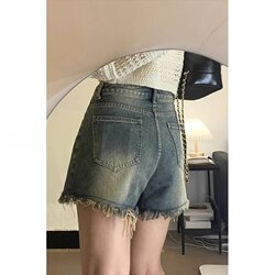 Vintage Denim Shorts for Women, Summer Thin Style, Plus Size, Slimming for Petite Figures, A-Line, Wide-Leg, Trendy Hot Pants