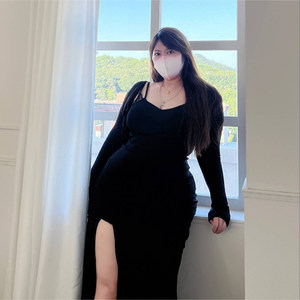 
Chen Chengcheng of 180 boyfriend perspective 2.0 large size women's sexy slit dress long skirt suspender skirt suit