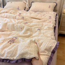Class a Double-Layer Gauze Four-Piece Set Pure Cotton 2026 New Princess Style Floral Gauze Bed Sheet and Duvet Cover Three-Piece Set