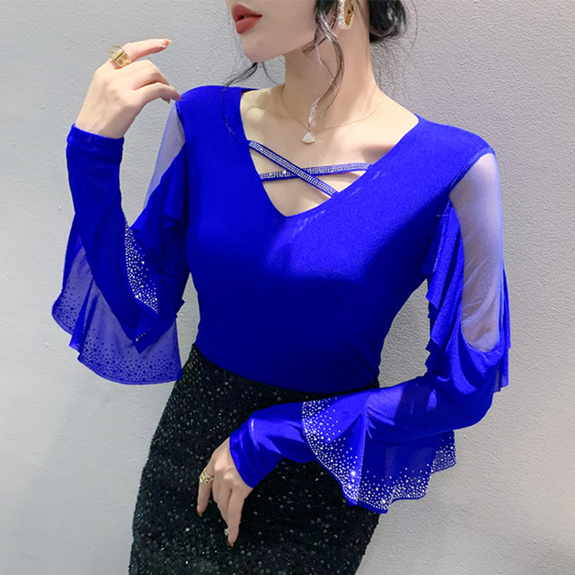 Heavy industry hot diamond bottoming shirt women's long-sleeved spring ...