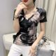 
Tie-dye printed short-sleeved women's summer 2024 new sexy V-neck mesh T-shirt European top fashionable and versatile small shirt