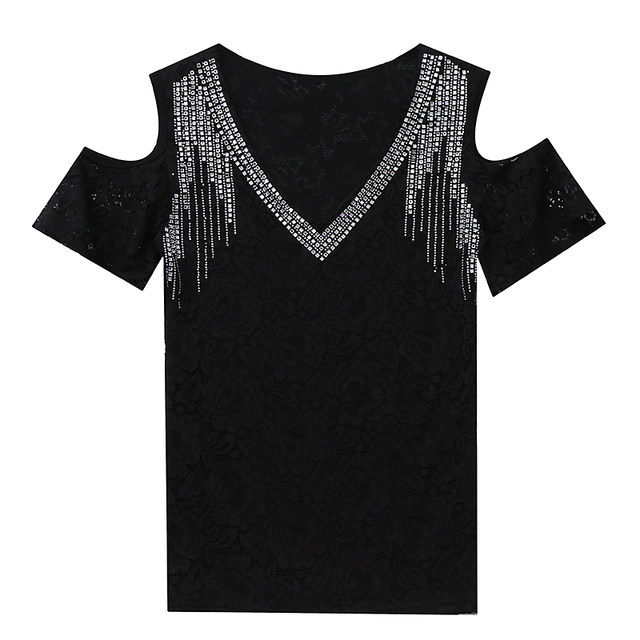 2024 new temperament women's sexy offshoulder lace shortsleeved T