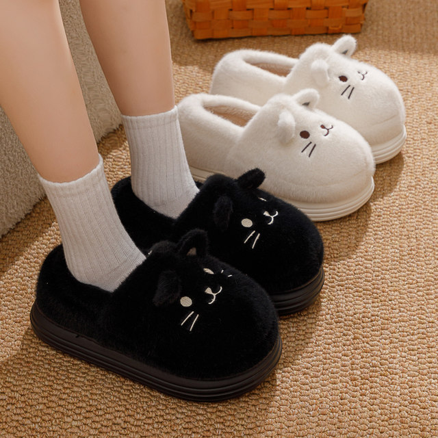 Cotton slippers for women 2025 new style with plush warm autumn and winter confinement shoes for couples indoor home men's thick soles