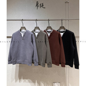 
Sheep wool blend cloud soft skin V-neck fake two-piece design solid color simple and versatile loose casual autumn and winter sweatshirt