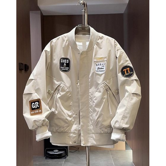 
2025 Autumn American high-end workwear jacket men's trendy and versatile couple embroidered label baseball jacket