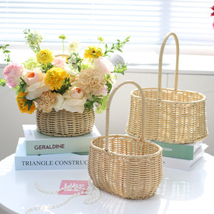 
Yuemu rice rattan flower basket portable basket imitation rattan hand-woven rattan basket florist shop flower basket living room decoration