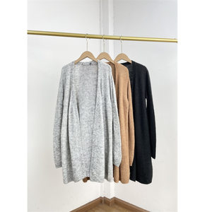 
G6 basic wool French foreign trade long-sleeved V-neck cardigan mid-length fluffy sweater lazy style shawl jacket