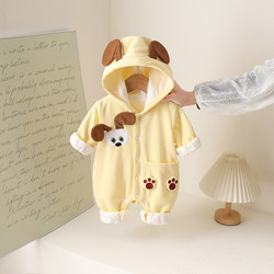 0-1 Year Old Male and Female Babies Spring Clothes Pure Cotton Double-Layer Jumpsuit Cartoon Infant Outdoor Crawling Clothes Romper Autumn