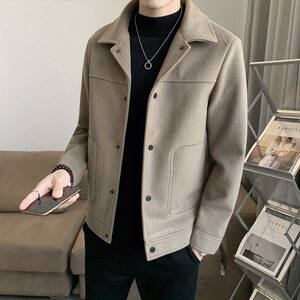 
Stylish wool jacket men's high-end fashion brand stand collar trendy thickened autumn and winter short lapel wool coat