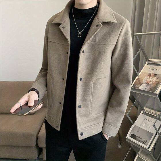
Stylish wool jacket men's high-end fashion brand stand collar trendy thickened autumn and winter short lapel wool coat
