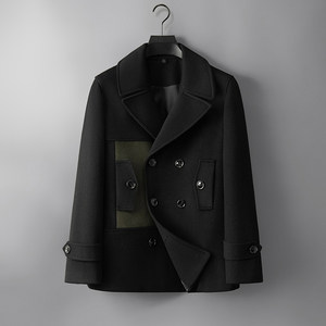 
Men's short woolen coat 2024 autumn and winter new top color block woolen coat for men
