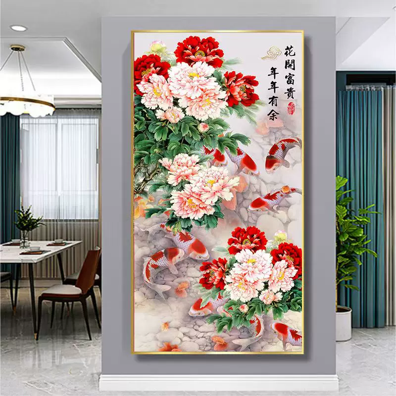 寓意好客厅入户门玄关装饰画走廊过道竖版大气挂画