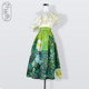 Zi Weiyi original printed A -line green umbrella skirt spring and autumn color summer women's puffy skirt retro high waist skirt
