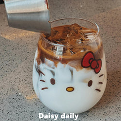 Bow-Knot Cat Cup, Glass Cup, High-Value Water Cup for Women, Household High-Temperature Resistant Transparent Milk Cup, Special for Breakfast