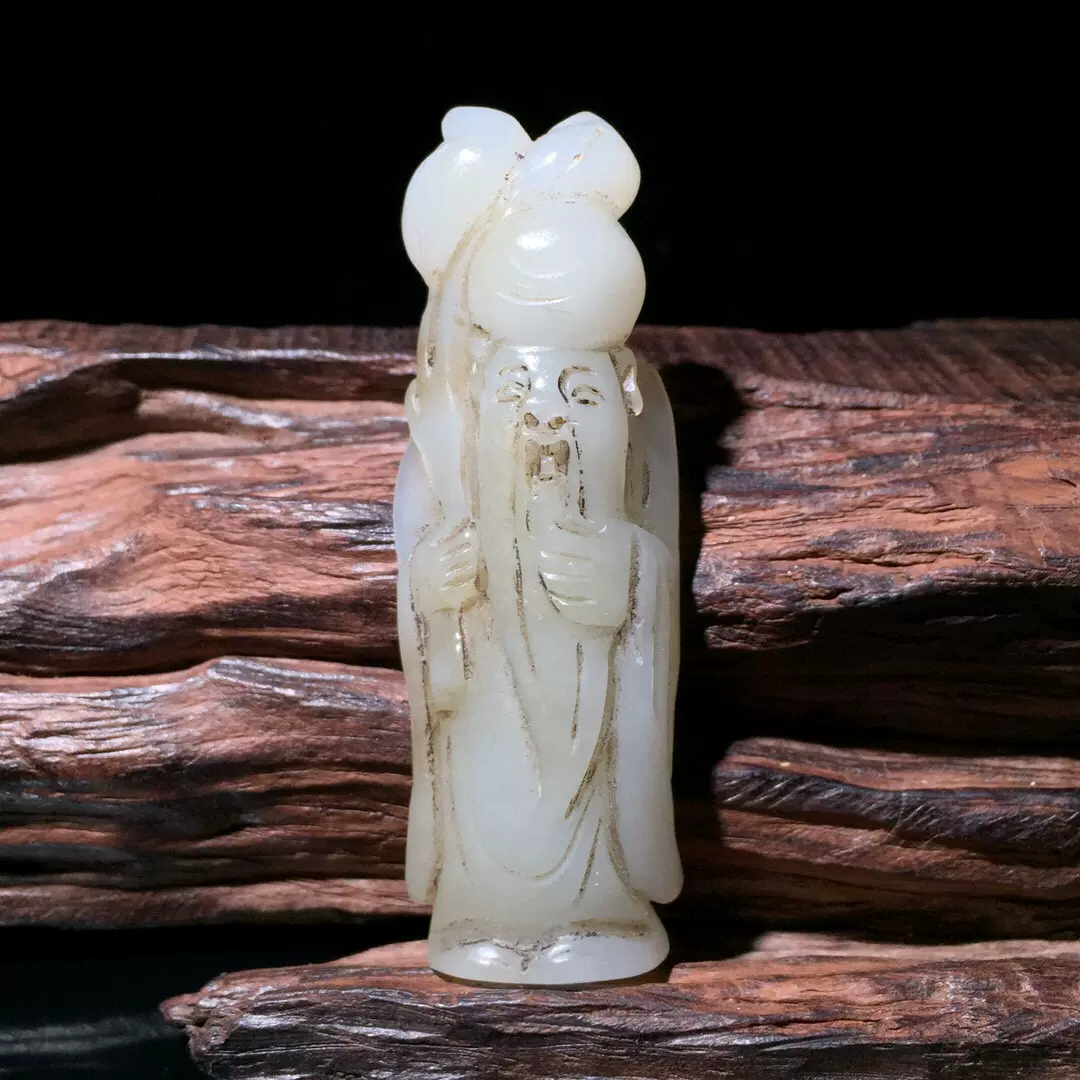 中国清時代　古美術 和田玉佛手壽星置物 中国古美術 清時代 和田玉 純暖和田白玉彫り 縁起と財宝 豚