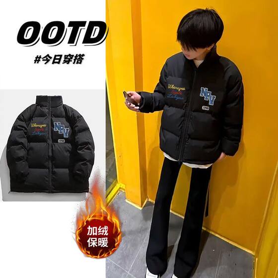 
2026 American trendy brand high street retro stand collar men and women thickened cotton coats and cotton coats for couples autumn and winter bread coats