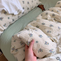 Baby's Close-Fitting Bedding~Small Floral Patterned All-Cotton Double-Layer Gauze, Maternal and Infant Grade a Double-Layer Gauze Four-Piece Bedding Set