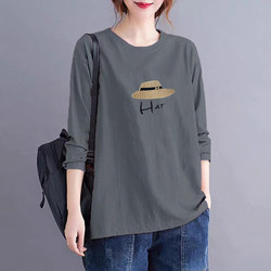 Foreign Trade First-Line Brand Women's Clothing Discount Outlet Clearance Cut-Label Gray Pure Cotton Long-Sleeve Loose Base Shirt T-Shirt for Women