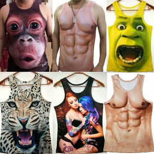 Funny orangutan 3D monkey sweat vest, fat plus large size muscle men's three -dimensional animal pattern sleeveless bottom shirt