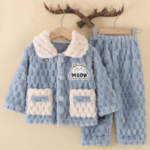 
Autumn and winter children's pajamas flannel baby boys and girls big children coral velvet thickened spring and autumn set