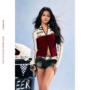 
BeerBro{Racing Pulse} yarn is comfortable and stretchy for spring sports contrast printed sweater jacket