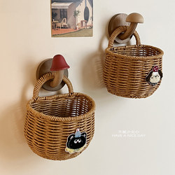 Kitchen onion, ginger and garlic storage basket, wall-mounted imitation rattan woven basket, retro portable small basket, fruit basket, flower basket, egg basket