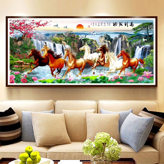 八匹馬の風景クロスステッチキット - 新しい中国スタイル刺繍