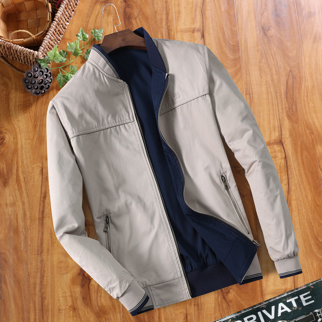 Men's spring stand collar jacket reversible spring and autumn casual ...