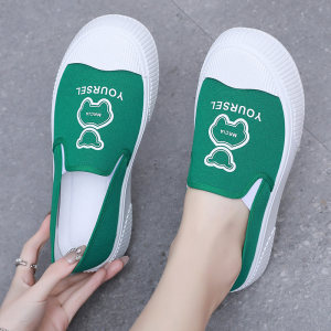 
Internet celebrity canvas shoes for women in spring and summer new thick sole round toe casual and versatile soft sole one foot lazy sponge cake sole shoes