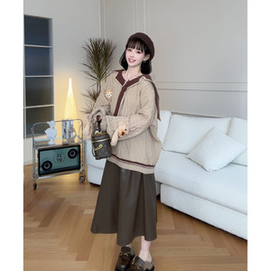 
Maodian [Hazelnut Milk Coffee] Nana's pregnancy outfit maternity wear autumn and winter 2025 new sweater and skirt suit