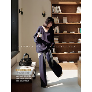 
Cat List [Paper Man Suit] Nana’s Pregnancy Wear Maternity Clothing Spring New Style V-neck Sweatshirt Three-piece Set