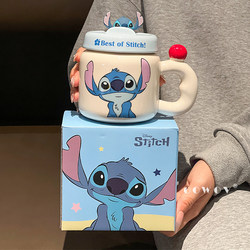 Disney Stitch Ceramic Mug with Lid Couple Water Cup Girl Birthday Gift New Cup for Home Drinking