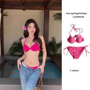 Bikini two -piece suite white sexy rose red split holiday swimwear ins, hot spring seaside girl
