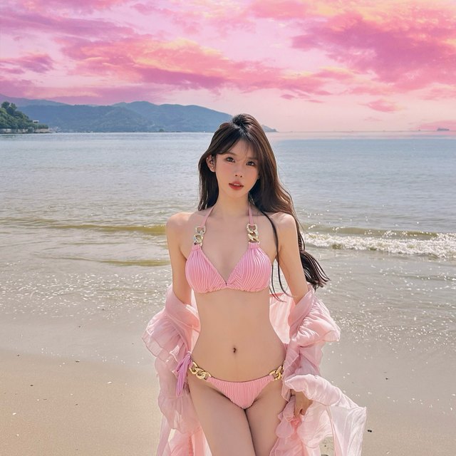 Swimsuit Women Split Four Piece Long Sleeve Internet Celebrity Printed Lace up Bikini Swimsuit