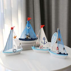 Mediterranean Style Creative Home Decoration Furnishings Wooden Sailing Model Small Ornaments Hand Seaside Souvenir Boat