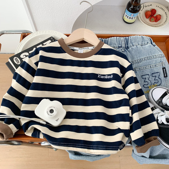 
Boys' long-sleeved T-shirt spring and autumn striped bottoming shirt 2026 new children's soft terry cotton casual top trendy
