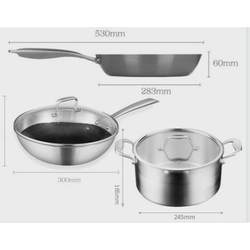 Household 304 stainless steel pot set wok pan soup pot gift cookware kitchen utensils three-piece frying pan set