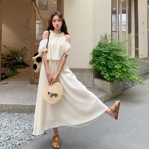 Women's clothing/lass boutique dress A-line skirt summer single piece 2025 summer long skirt high waist puff sleeve solid color