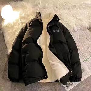 Men's lamb cashmere cotton jacket youth standing collar plus velvet thickened cotton jacket winter student casual couple cotton jacket tide