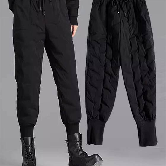 
2025 new autumn and winter down pants for women to wear as outerwear, slimming, thickened and velvet sports workwear, leggings, harem cotton pants