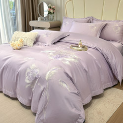 Light Luxury Class a 200-Thread-Count Long-Staple Cotton Pure Cotton Four-Piece Set, High-End Floral Embroidery Duvet Cover, Bed Sheet, Bedding