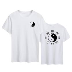 Chinese-Style Tai Chi Bagua Pattern Printed Short-Sleeve T-Shirt for Men and Women, Training Uniform, Taoist Culture Shirt, Round-Neck Base Layer Top