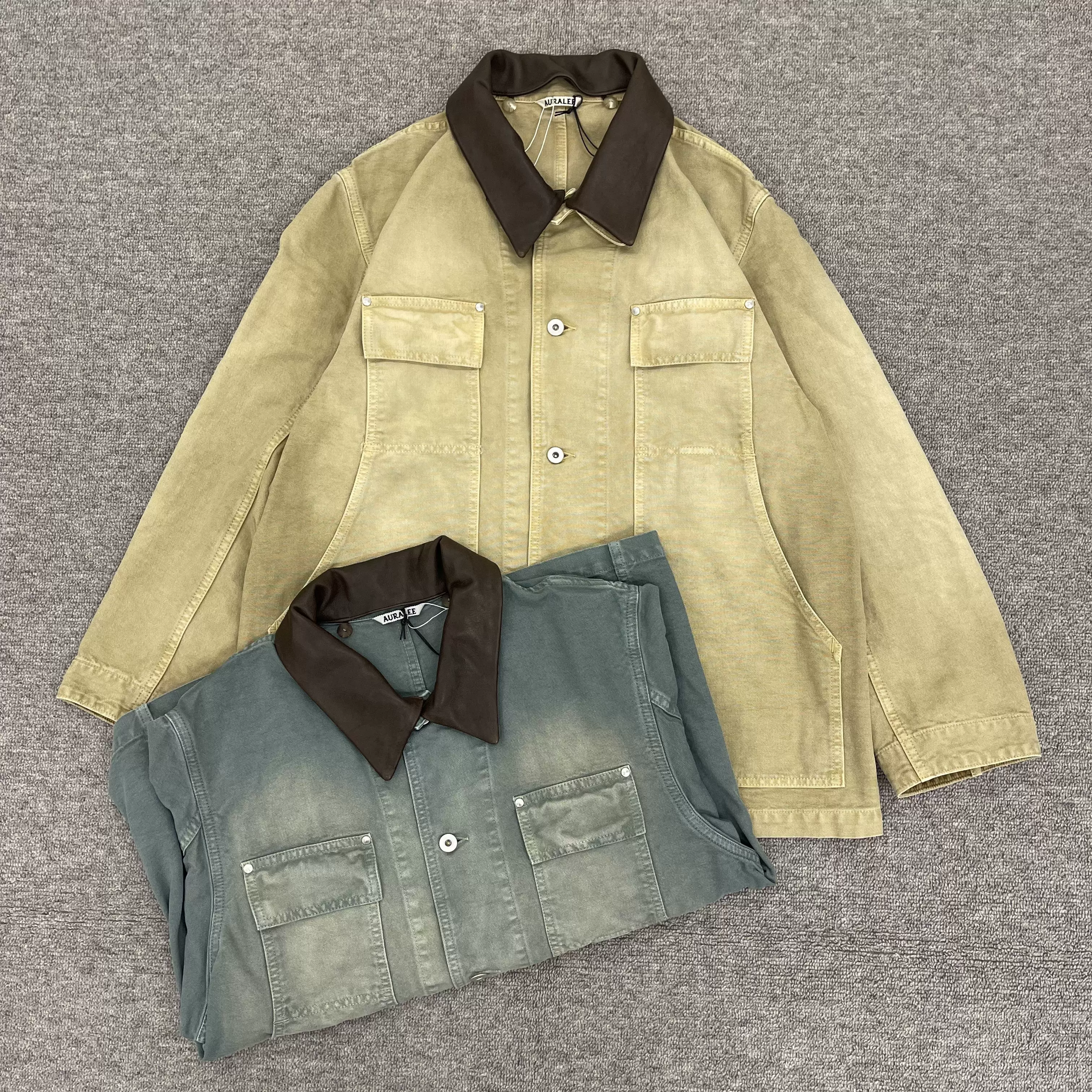 现货AURALEE ORGANIC DUCK BLOUSON 25SS 染色帆布皮领猎装夹克