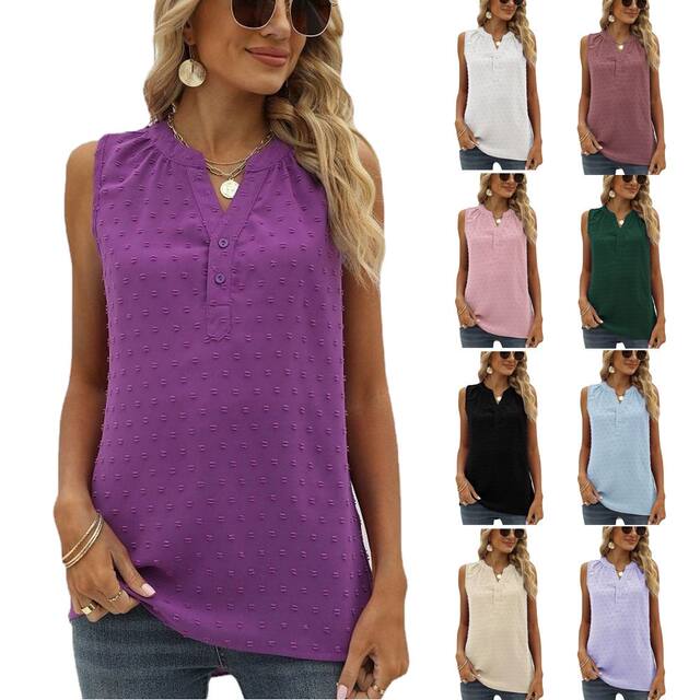European and American women's clothing Amazon summer new solid color chiffon shirt loose V-neck jacquard sleeveless casual vest shirt