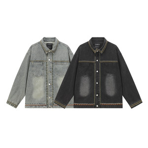 
GentryPro denim jacket men's lace embroidered white embroidery design 2026 new couple unisex trendy brand jacket