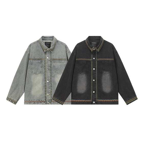 
GentryPro denim jacket men's lace embroidered white embroidery design 2026 new couple unisex trendy brand jacket