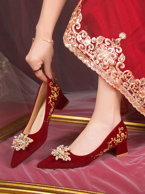 Women's Half Mid Pointed Bridal Spring Xiuhe Heels