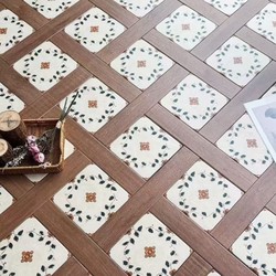 American Country-Style Retro Tiles with Wood Grain Pattern, Mosaic Tiles for Kitchen and Bathroom Walls, Balcony, Living Room, 20X20 Retro Floor Tiles